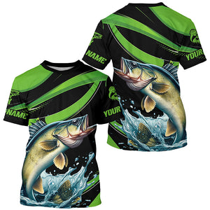 Black And Green Custom Walleye Fishing Jerseys, Walleye Long Sleeve Tournament Fishing Shirts IPHW7001