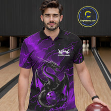 Load image into Gallery viewer, Custom Purple Lightning Dragon Bowling Polo Shirt For Men, Dragon Bowling Team Jersey IPHW9902