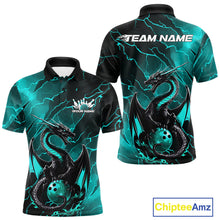Load image into Gallery viewer, Custom Blue Lightning Dragon Bowling Polo Shirt For Men, Dragon Bowling Team Jersey IPHW9903