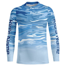 Load image into Gallery viewer, Blue Camo Custom Long Sleeve Tournament Performance Fishing Shirts For Charter Fishing Trip IPHW5795