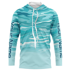 Blue Camo Custom Long Sleeve Tournament Performance Fishing Shirts For Charter Fishing Trip IPHW5796