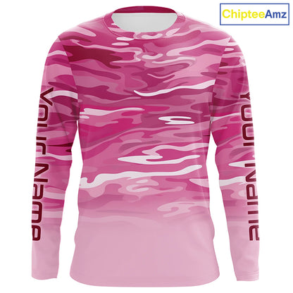 Pink Camo Custom Long Sleeve Tournament Performance Fishing Shirts For Charter Fishing Trip IPHW5797