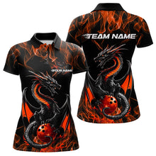 Load image into Gallery viewer, Custom Black And Orange Flame Dragon Bowling Team Womens Polo Shirts, Bowling League Shirt IPHW8655