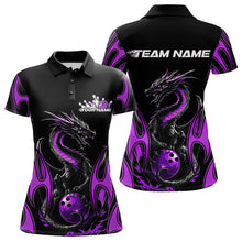 Load image into Gallery viewer, Custom Black And Purple Flame Dragon Bowling Tournament Womens Polo Shirts, Bowlers Outfits IPHW8657
