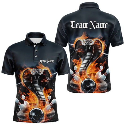 Custom Flame Cobra Snake Bowling Team Polo Shirts For Men, Bowling Tournament Outfit IPHW8668