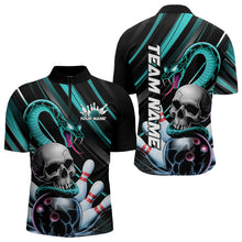 Load image into Gallery viewer, Custom Black And Blue Snake Skull Bowling Quarter-Zip Shirts For Men, Bowling Team Shirt IPHW8669