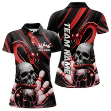 Load image into Gallery viewer, Custom Black And Red Snake Skull Bowling Polo Shirts For Women, Bowling Team Shirt IPHW8670