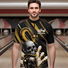Load image into Gallery viewer, Custom Black And Yellow Snake Skull Bowling Quarter-Zip Shirts For Men, Bowling Team Shirt IPHW8671
