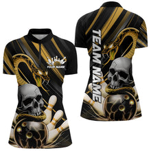 Load image into Gallery viewer, Custom Black And Yellow Snake Skull Bowling Quarter-Zip Shirt For Women, Bowling Team Shirt IPHW8671