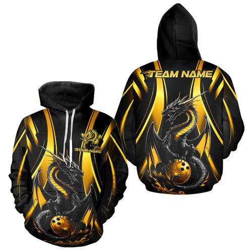 Custom Yellow Dragon Bowling Jerseys, Dragon Bowling Men And Women Hoodie Shirts Bowling League Shirt IPHW8927