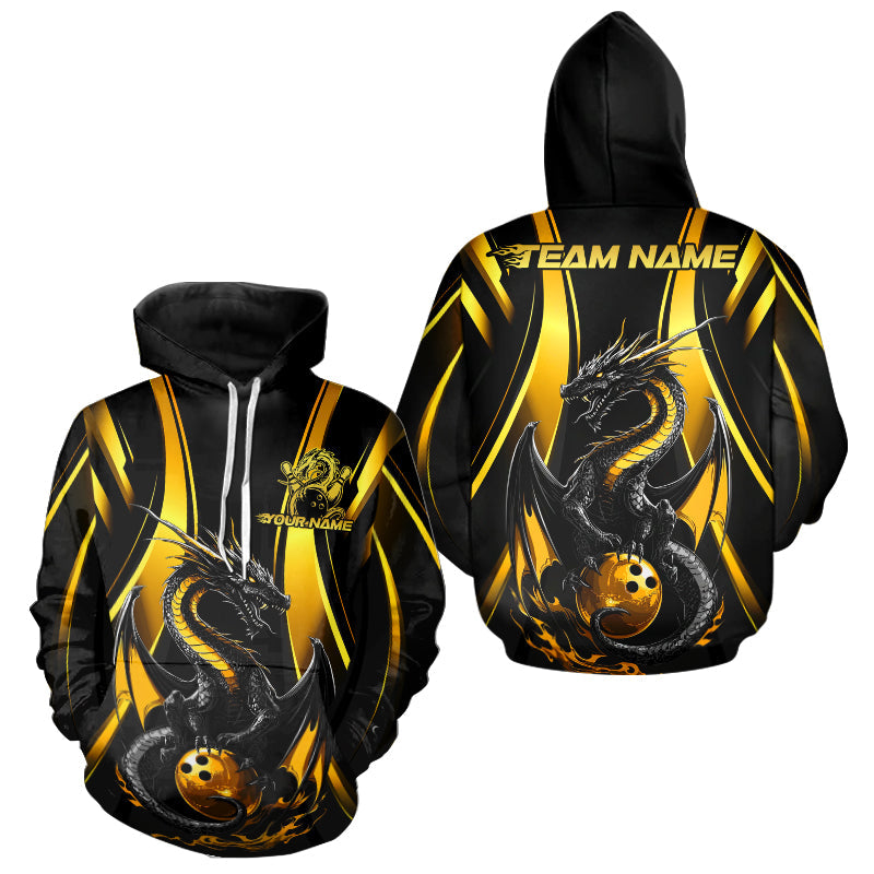 Custom Yellow Dragon Bowling Jerseys, Dragon Bowling Men And Women Hoodie Shirts Bowling League Shirt IPHW8927
