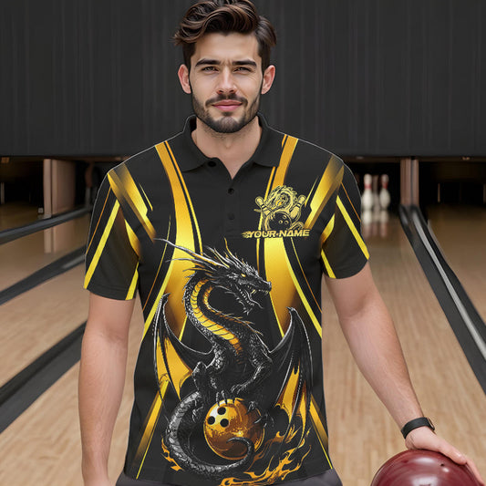 Custom Yellow Dragon Bowling Jerseys, Dragon Bowling Men Polo Shirts Bowling League Shirt IPHW8927