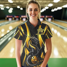 Load image into Gallery viewer, Custom Yellow Dragon Bowling Jerseys, Dragon Bowling Women Polo Shirts Bowling League Shirt IPHW8927