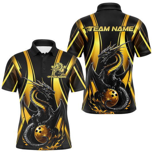 Custom Yellow Dragon Bowling Jerseys, Dragon Bowling Men Polo Shirts Bowling League Shirt IPHW8927