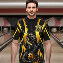 Load image into Gallery viewer, Custom Yellow Dragon Bowling Jerseys, Dragon Bowling Men Quarter-Zip Shirts Bowling League Shirt IPHW8927