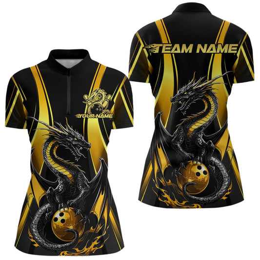 Custom Yellow Dragon Bowling Jerseys, Dragon Bowling Women Quarter-Zip Bowling League Shirt IPHW8927