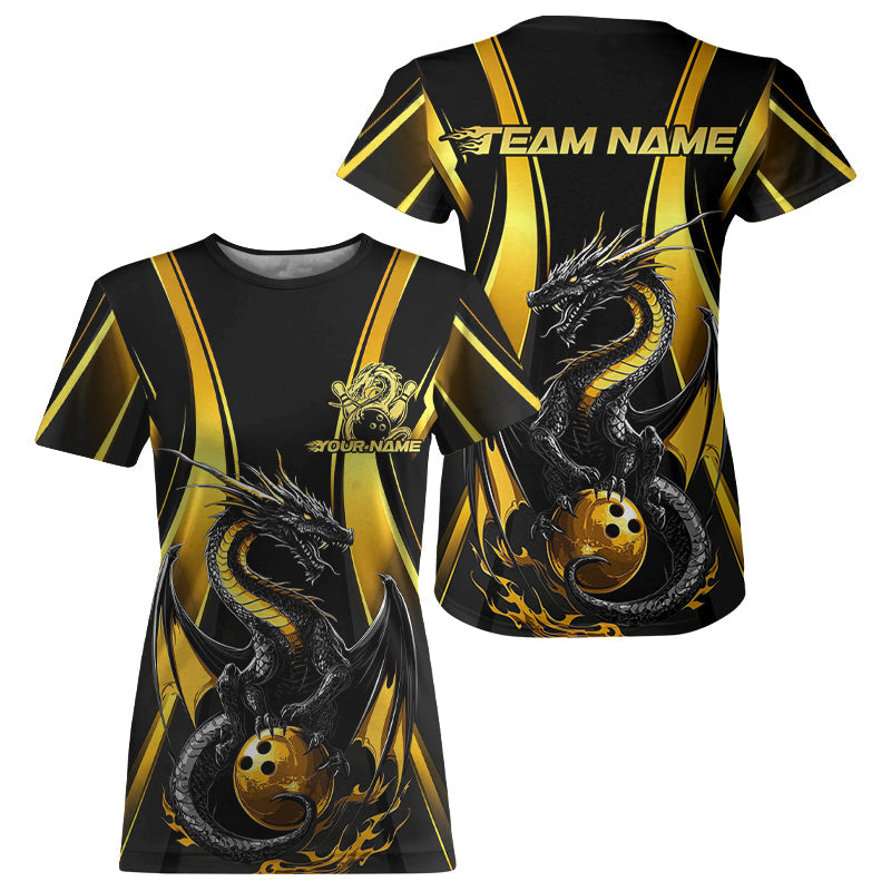 Custom Yellow Dragon Bowling Jerseys, Dragon Bowling Women T-Shirts Bowling League IPHW8927