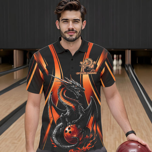 Custom Orange Dragon Bowling Jerseys, Dragon Bowling Men Polo Shirts Bowling League Shirt IPHW8929