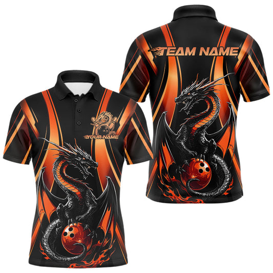 Custom Orange Dragon Bowling Jerseys, Dragon Bowling Men Polo Shirts Bowling League Shirt IPHW8929