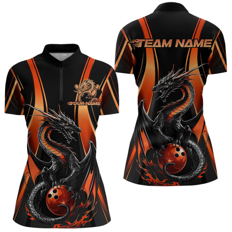 Custom Orange Dragon Bowling Jerseys, Dragon Bowling Women Quarter-Zip Bowling League Shirt IPHW8929