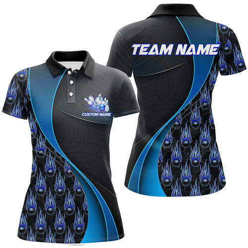 Flame Bowling Ball Pattern Custom Bowling Shirts For Women, Bowling Team Jerseys | Blue IPHW6495