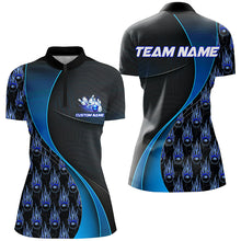 Load image into Gallery viewer, Flame Bowling Ball Pattern Custom Bowling Shirts For Women, Bowling Team Jerseys | Blue IPHW6495