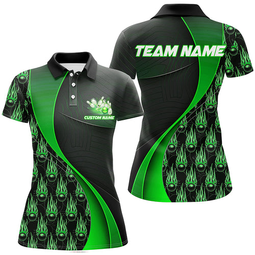 Flame Bowling Ball Pattern Custom Bowling Shirts For Women, Bowling Team Jerseys | Green IPHW6496