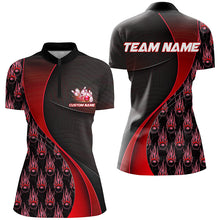 Load image into Gallery viewer, Flame Bowling Ball Pattern Custom Bowling Shirts For Women, Bowling Team Jerseys | Red IPHW6497