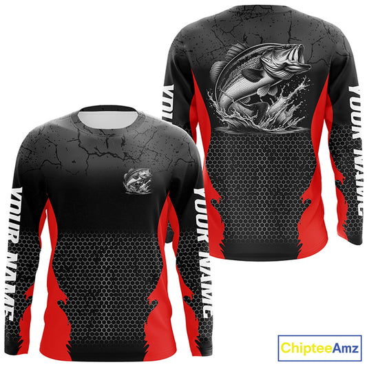 Personalized Largemouth Bass Fishing Jerseys, Bass Long Sleeve Tournament Fishing Shirts |Red IPHW6663