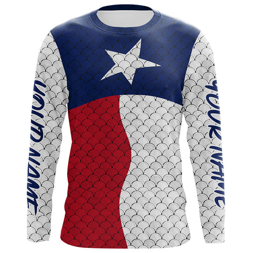 Personalized Texas Flag Long Sleeve Fishing Shirts Uv Protection, Patriotic Fishing Apparel IPHW6838