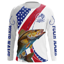 Load image into Gallery viewer, Custom Patriotic Walleye Long Sleeve Fishing Shirts, Personalized Walleye Fishing Jersey IPHW6847