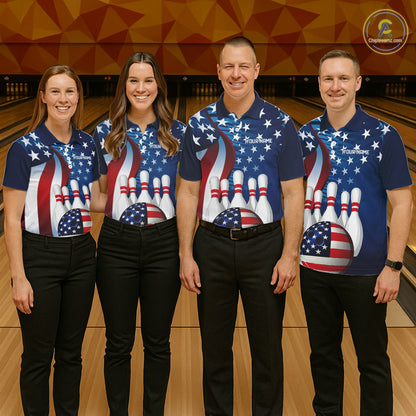 American Flag Custom Patriotic Bowling Shirts For Women, Team Bowling League Shirts Uniform IPHW7555