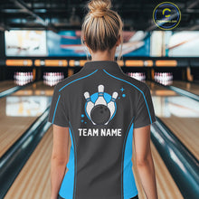 Load image into Gallery viewer, Custom Black And Ball Blue Classic Bowling Team Women Polo Shirt, Bowling League Shirt IPHW9911
