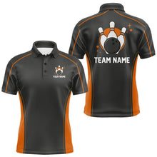 Load image into Gallery viewer, Custom Black And Orange Classic Bowling Team Polo Shirt For Men, Bowling League Shirt IPHW9913