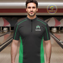 Load image into Gallery viewer, Custom Shamrock Green Classic Bowling Team Quarter-Zip Shirt For Men, Bowling League Shirt IPHW9914