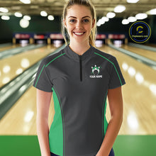 Load image into Gallery viewer, Custom Shamrock Green Classic Bowling Team Women Quarter-Zip Shirt, Bowling League Shirt IPHW9914