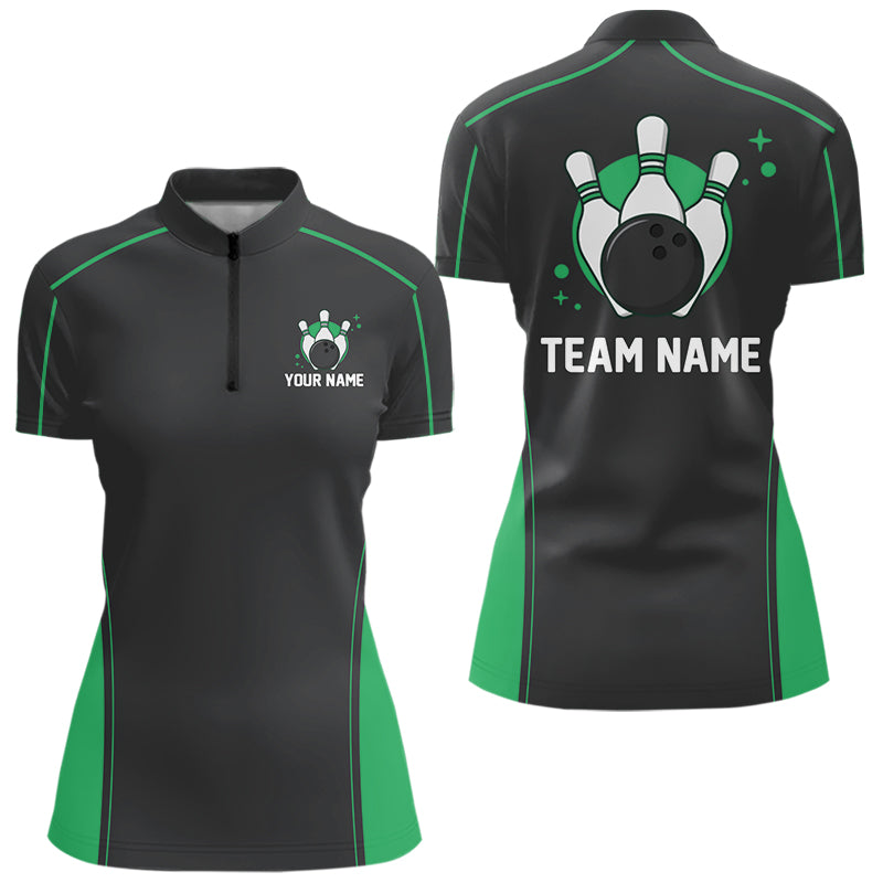 Custom Shamrock Green Classic Bowling Team Women Quarter-Zip Shirt, Bowling League Shirt IPHW9914