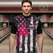 Load image into Gallery viewer, Pink Lightning US Flag Custom Bowling Team Jerseys, Patriotic Bowling Quarter-Zip Shirt For Men IPHW9916