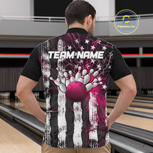 Load image into Gallery viewer, Pink Lightning US Flag Custom Bowling Team Jerseys, Patriotic Bowling Quarter-Zip Shirt For Men IPHW9916