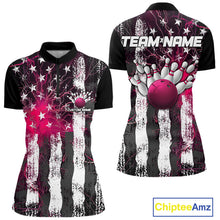 Load image into Gallery viewer, Pink Lightning US Flag Custom Bowling Jerseys, Patriotic Bowling Women Quarter-Zip Shirt IPHW9916