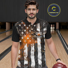 Load image into Gallery viewer, Orange Lightning US Flag Custom Bowling Team Jerseys, Patriotic Bowling Polo Shirt For Men IPHW9917