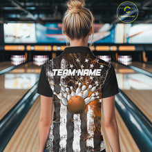 Load image into Gallery viewer, Orange Lightning US Flag Custom Bowling Team Jerseys, Patriotic Bowling Women Polo Shirt IPHW9917