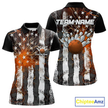 Load image into Gallery viewer, Orange Lightning US Flag Custom Bowling Team Jerseys, Patriotic Bowling Women Polo Shirt IPHW9917