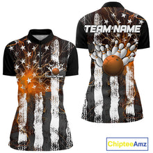 Load image into Gallery viewer, Orange Lightning US Flag Custom Bowling Jersey, Patriotic Bowling Women Quarter-Zip Shirt IPHW9917