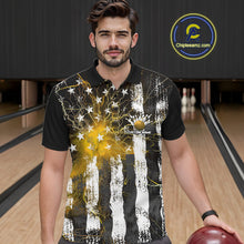 Load image into Gallery viewer, Yellow Lightning US Flag Custom Bowling Team Jerseys, Patriotic Bowling Polo Shirt For Men IPHW9918