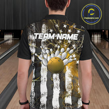 Load image into Gallery viewer, Yellow Lightning US Flag Custom Bowling Team Jerseys, Patriotic Bowling Polo Shirt For Men IPHW9918