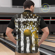 Load image into Gallery viewer, Yellow Lightning US Flag Custom Bowling Team Jerseys, Patriotic Bowling Quarter-Zip Shirt For Men IPHW9918