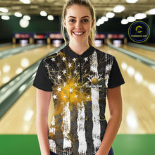 Load image into Gallery viewer, Yellow Lightning US Flag Custom Bowling Jersey, Patriotic Bowling Women Quarter-Zip Shirt IPHW9918