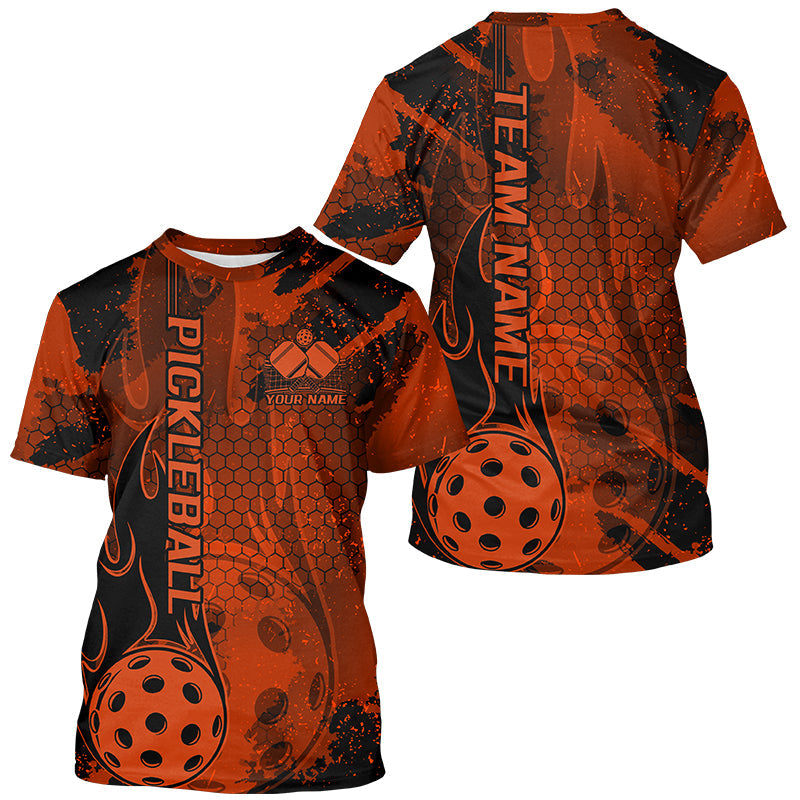Black And Orange Flame Custom Pickleball T-Shirts For Men, Pickleball Uniforms Team Pickleball Jerseys IPHW7741