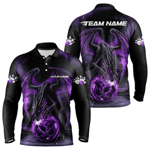 Black And Purple Custom Bowling Team Shirts For Men, Dragon Bowling Uniform Bowler Outfits IPHW7990